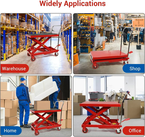 500LBS Hydraulic Lift Table Cart, 30" Lifting Height., Double Scissor Lift Table with 4 Wheels and Non-Slip Pad, Hydraulic Scissor Lift Table for Material Handling and Transportation