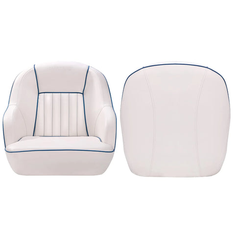 Pontoon Boat Seat, Captains Bucket Boat Seat, Back Folding Boat, Boat Cabin Seating – White & Blue