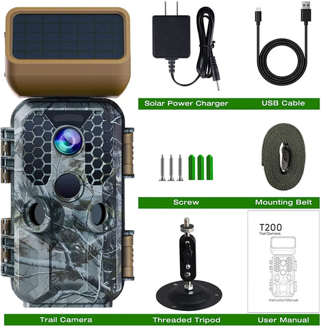 T200 4K 30MP Solar panel Trail Camera with WiFi Bluetooth