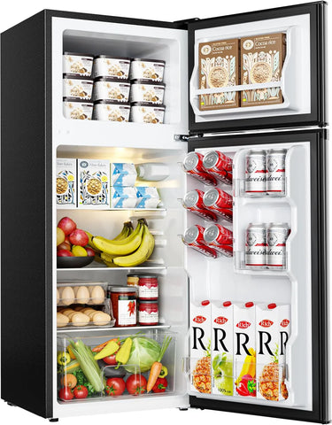 EUHOMY 3.2 Cu.Ft Mini Fridge with Freezer �� 2-Door Compact Refrigerator for Bedroom, Dorm, Office or Apartment, Silver