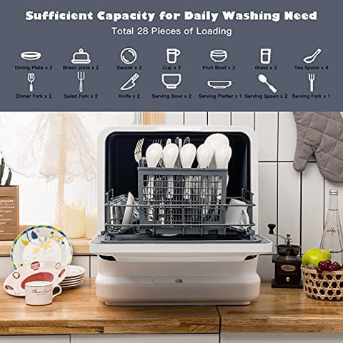 COSTWAY Portable Countertop Dishwasher, with 7.5L Openable Water Tank