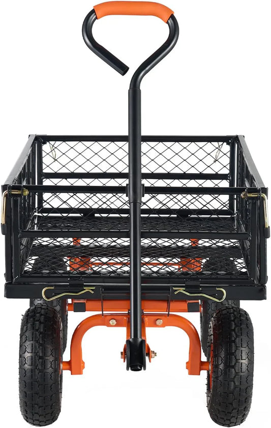 Garden Dump Cart, Heavy Duty Garden Wagon Yard Dump Wagon with Removable Sides, Convert to Flatbed, Utility Liner, 10in All Terrain Wheels