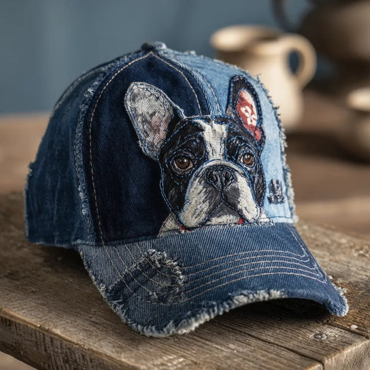 French Bulldog Embroidered Denim Cap