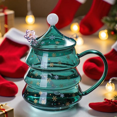 Christmas Tree Shaped Glass Mug