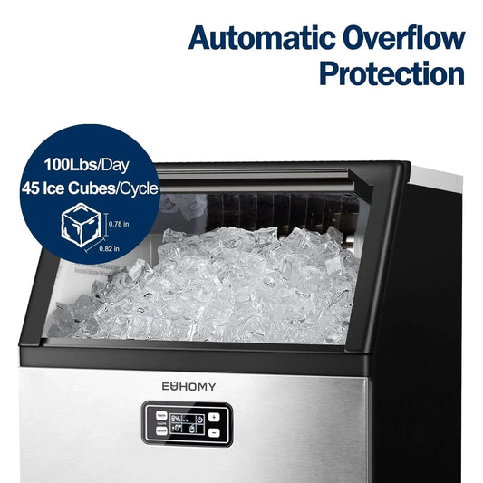 EUHOMY Commercial Ice Maker Machine, 100lbs/24H Stainless Steel Under Counter