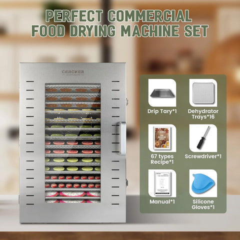 Commercial Food Dehydrator 16 Trays 1500W 70-190掳F Large