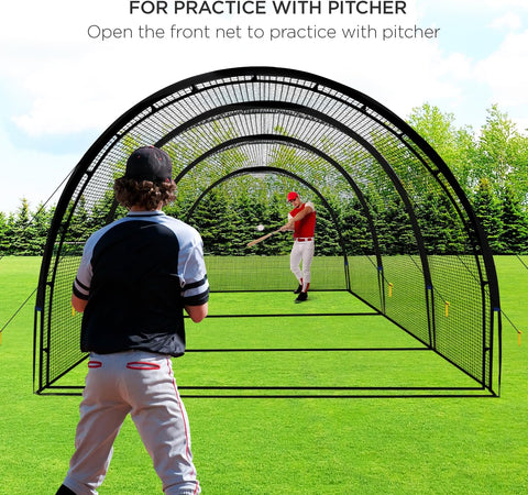 Baseball Batting Cage Net Batting Cages for Backyard Portable Baseball and Softball Batting Cages with Pitching Machine Hole and Detachable Door for Backyard Outdoor Hitting Practice