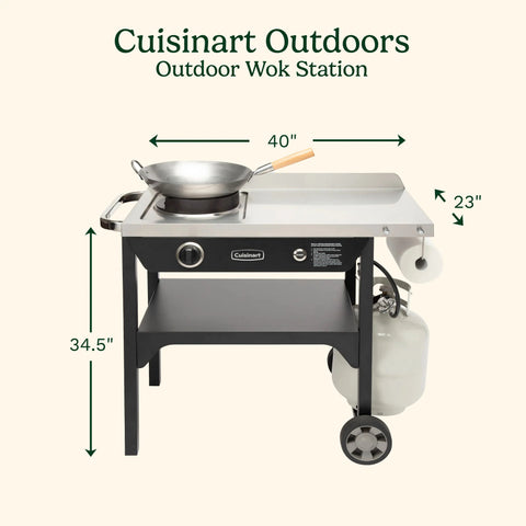Cuisinart 锟斤拷 Outdoor Wok Station, 50,000 BTU Propane Outdoor Wok Burner w Prep Table, 14锟芥�锟斤拷 Carbon Steel Wok for Stir Fry, Searing, BBQ 锟斤拷 Black