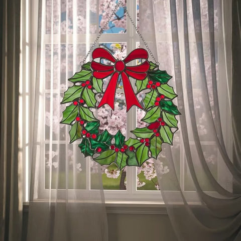 HandcraftedHolly Stained-Glass Wreath Ornament