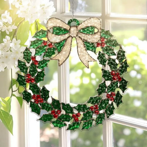 HandcraftedHolly Stained-Glass Wreath Ornament