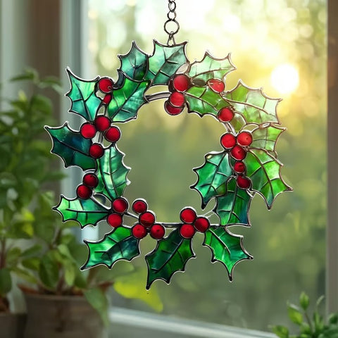 HandcraftedHolly Stained-Glass Wreath Ornament