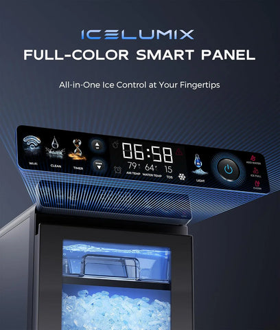 Nugget Ice Maker Countertop, Smart Pebble Ice Machine with APP Control, 44 lbs/24H Soft Pellet Chewable Ice with Self-Cleaning, Stainless Steel