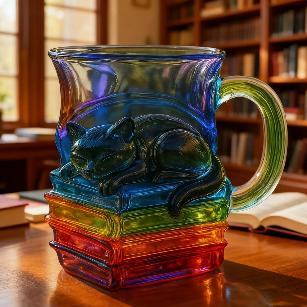 Cat Sleeping on Books Coffee Mug