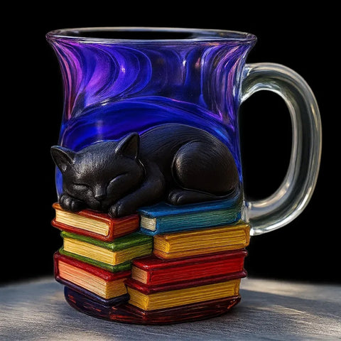 Cat Sleeping on Books Coffee Mug