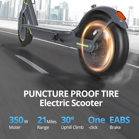 Electric Scooter - 8.5" Solid Tires, 350W Motor, Up to 19 MPH and 21-23 Miles Long-Range Portable Foldable Commuting Scooter for Adults with Double Braking System and App