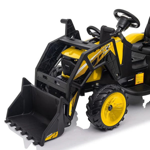 3-in-1 Ride-On Tractor, 24V Electric, Excavator & Bulldozer, Remote Control, LED, Music, USB/Bluetooth max 66 lbs �� Bright-yellow