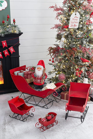 Christmas Sleigh Outdoor Decorations Large-sized Worn Red Metal Santa Sleigh Toy Decoration Gift Basket Winter Decorations Indoor Christmas Garden Santa Sleigh Decoration - 39 inches (Sleigh-L)
