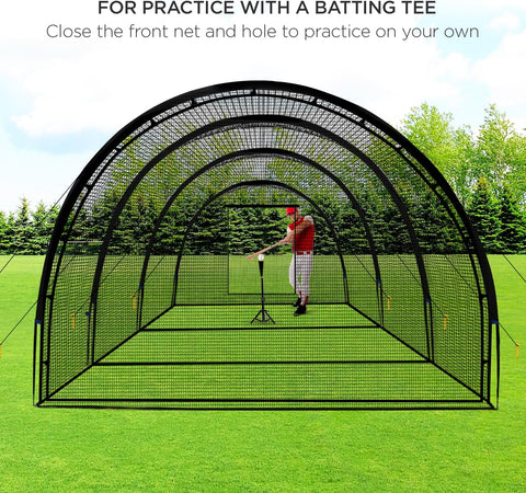 Baseball Batting Cage Net Batting Cages for Backyard Portable Baseball and Softball Batting Cages with Pitching Machine Hole and Detachable Door for Backyard Outdoor Hitting Practice