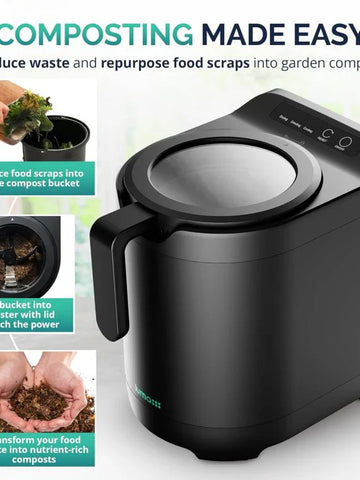 Electric Kitchen Composter 2.5L – Odorless Countertop Bin with Clear-View Lid, Smart Food Waste Disposal