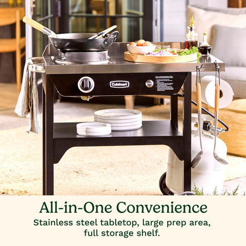 Cuisinart 锟斤拷 Outdoor Wok Station, 50,000 BTU Propane Outdoor Wok Burner w Prep Table, 14锟芥�锟斤拷 Carbon Steel Wok for Stir Fry, Searing, BBQ 锟斤拷 Black