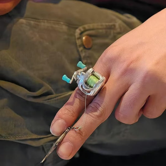 Mini Baitcasting Fishing Reel Pendant and Ring Set