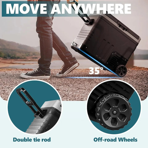 12 Volt Refrigerator, 53QT(50L) Electric Cooler, Portable Freezer 12V/24V DC 110-240V AC, 12V Fridge -4��~68��, 12V Cooler with Wheels & 2 Baskets for Travel, Truck, Boat, Camping