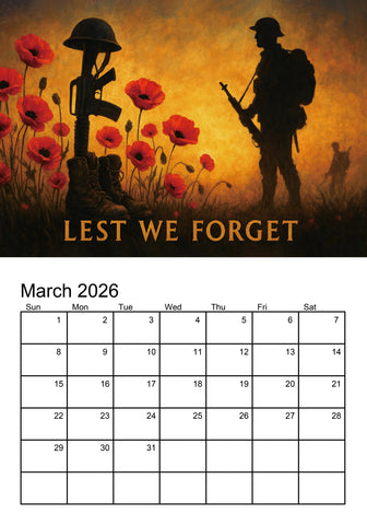 Lest We Forget 2026 Memorial Wall Calendar