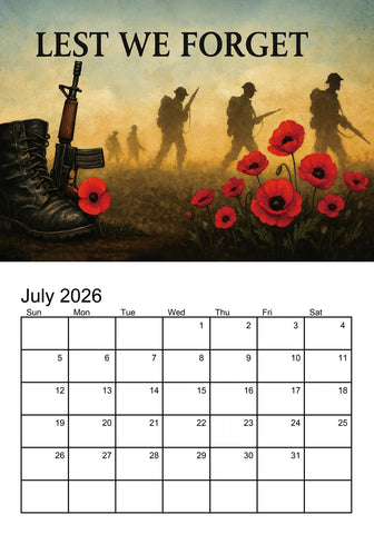 Lest We Forget 2026 Memorial Wall Calendar