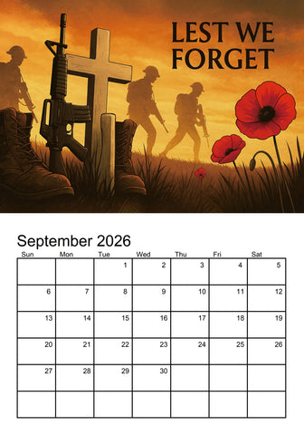Lest We Forget 2026 Memorial Wall Calendar