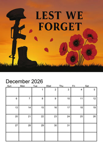 Lest We Forget 2026 Memorial Wall Calendar