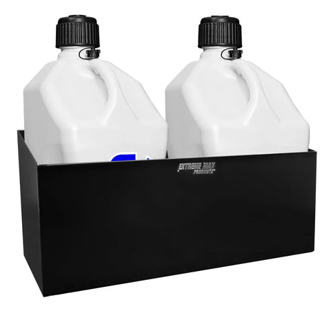 Extreme Max Dual Fuel Jug Holder �� Aluminum Design for Two 5 Gallon Jugs, Black Storage Organizer for Trailers & Garages