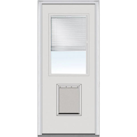 National Door Company Steel Exterior Door, Primed, 1/2 Lite with Clear Glass Internal Blinds & Pet Door, Right Hand Inswing, 32锟芥�锟斤拷x80锟芥�锟斤拷