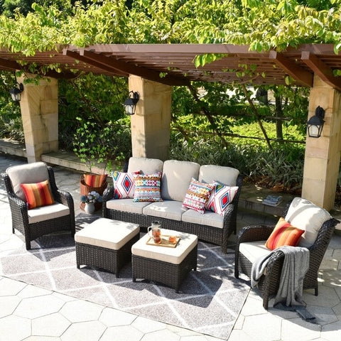 Latimer Wicker/Rattan 5 - Person Seating Group with Cushions