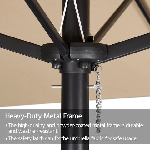 15 ft Large Patio Umbrella with Solar Lights Double-Sided Outdoor Rectangle Market Umbrellas with 36 LED Lights/Base Included/Easy Crank for Patio Garden Yard Pool Lawn, Brown