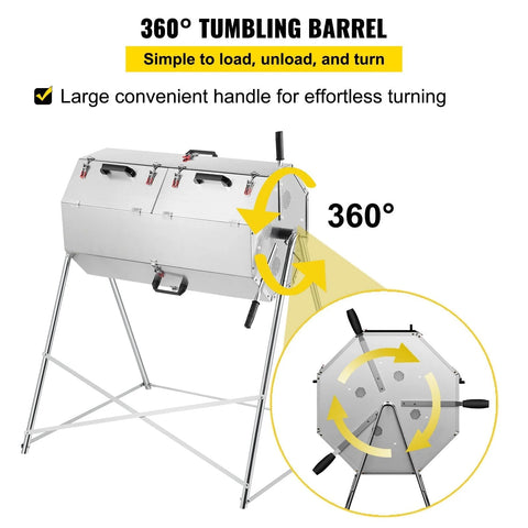 Premium 33 Gallon Steel Outdoor Compost Tumbler Bin With Dual-Chamber