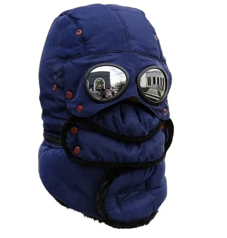 Winter Thermal Hat with Glasses Windproof Ski Mask Cap