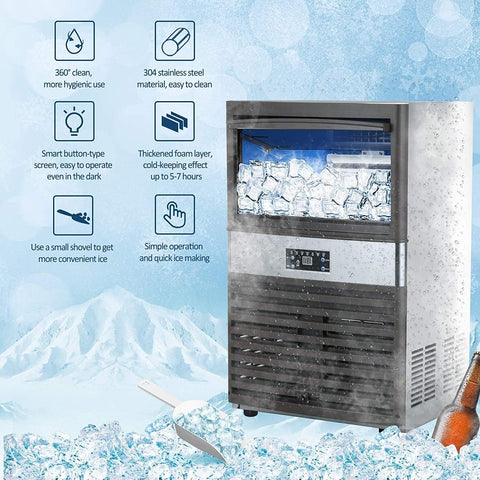 YUTGMasst Commercial Ice �� 110LBS/24H Stainless Steel Free-Standing Ice Machine Maker Air Cooling Ice