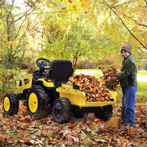 3-in-1 Ride-On Tractor, 24V Electric, Excavator & Bulldozer, Remote Control, LED, Music, USB/Bluetooth max 66 lbs �� Bright-yellow