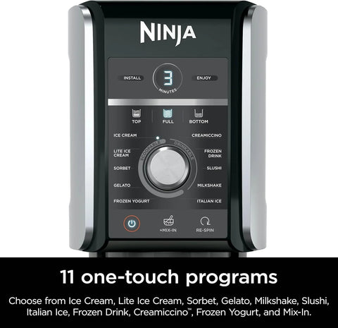 Ninja NC301 CREAMi Ice Cream Maker, for Gelato, Mix-ins, Milkshakes, Sorbet, Smoothie Bowls & More, 7 One-Touch Programs, with (2) Pint Containers & Lids, Compact Size, Perfect for Kids, Silver