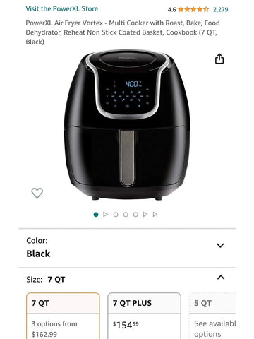 PowerXL Air Fryer Vortex Multi-Cooker, Roast/Bake/Dehydrate/Reheat, Non-Stick Basket, Includes Cookbook