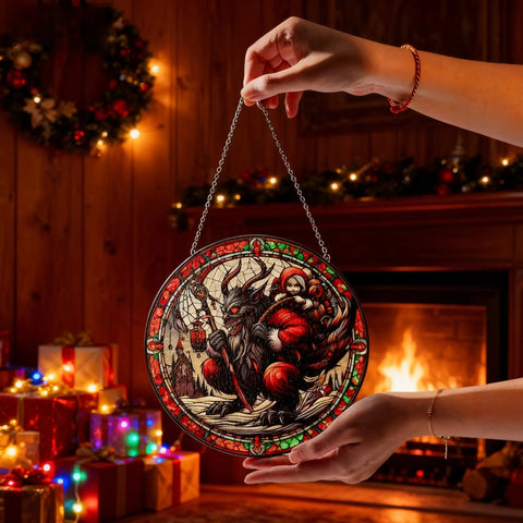 Krampus Suncatcher: Stained Glass Christmas Window Hanging
