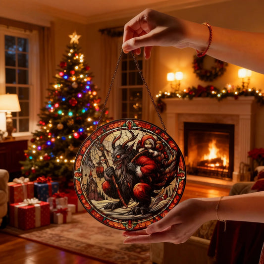Krampus Suncatcher: Stained Glass Christmas Window Hanging