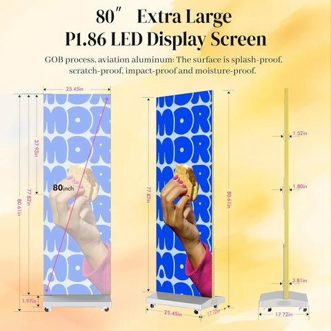 80" P1.86 Flexible Spliceable LED Poster Display – USB Plug-and-Play, Mobile & PC Remote Control, Digital Signage Advertising Screen (Silver, 1-Pack)
