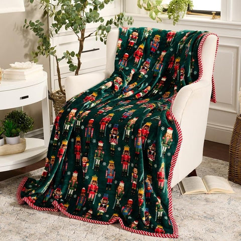 Christmas Festive Print Throw Blanket with Border
