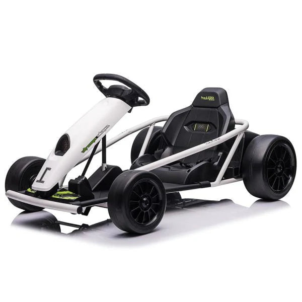 24V Go Kart for Kids 8-12, 300W*2 Motors, 9Ah Battery, 8MPH Speed, Music, Horn, 175lbs Max Load – White
