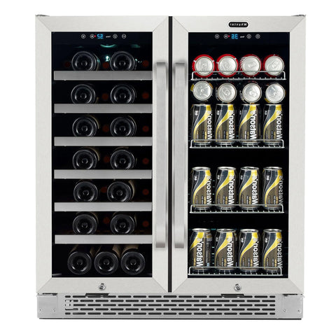 30?Built-in French Door Dual Zone 33 Bottle Wine Refrigerator 88 Can Beverage Center