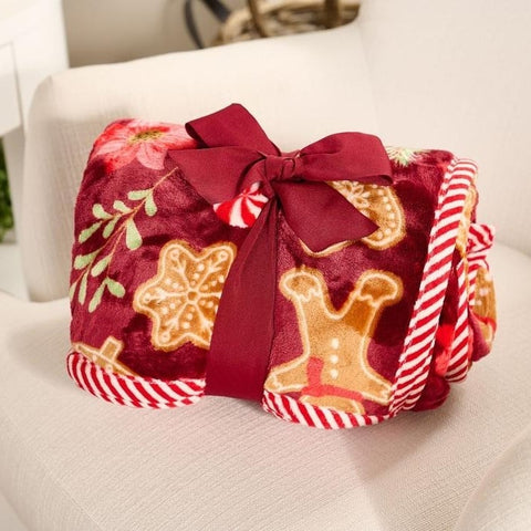 Christmas Festive Print Throw Blanket with Border