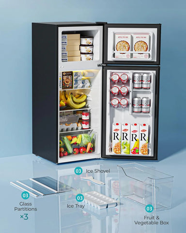 EUHOMY 3.2 Cu.Ft Mini Fridge with Freezer �� 2-Door Compact Refrigerator for Bedroom, Dorm, Office or Apartment, Silver