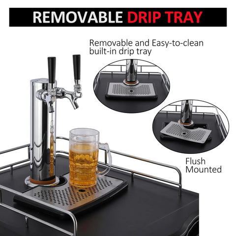 Beer Kegerator, Dual Tap Draft Beer Dispenser, Full Size Stainless Steel Keg Refrigerator With Drip Tray, CO2 Cylinder, 32°F- 50°F Temperature Control, 170L