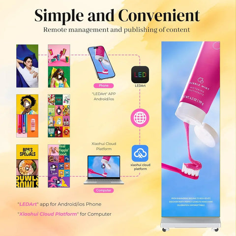 80" P1.86 Flexible Spliceable LED Poster Display – USB Plug-and-Play, Mobile & PC Remote Control, Digital Signage Advertising Screen (Silver, 1-Pack)